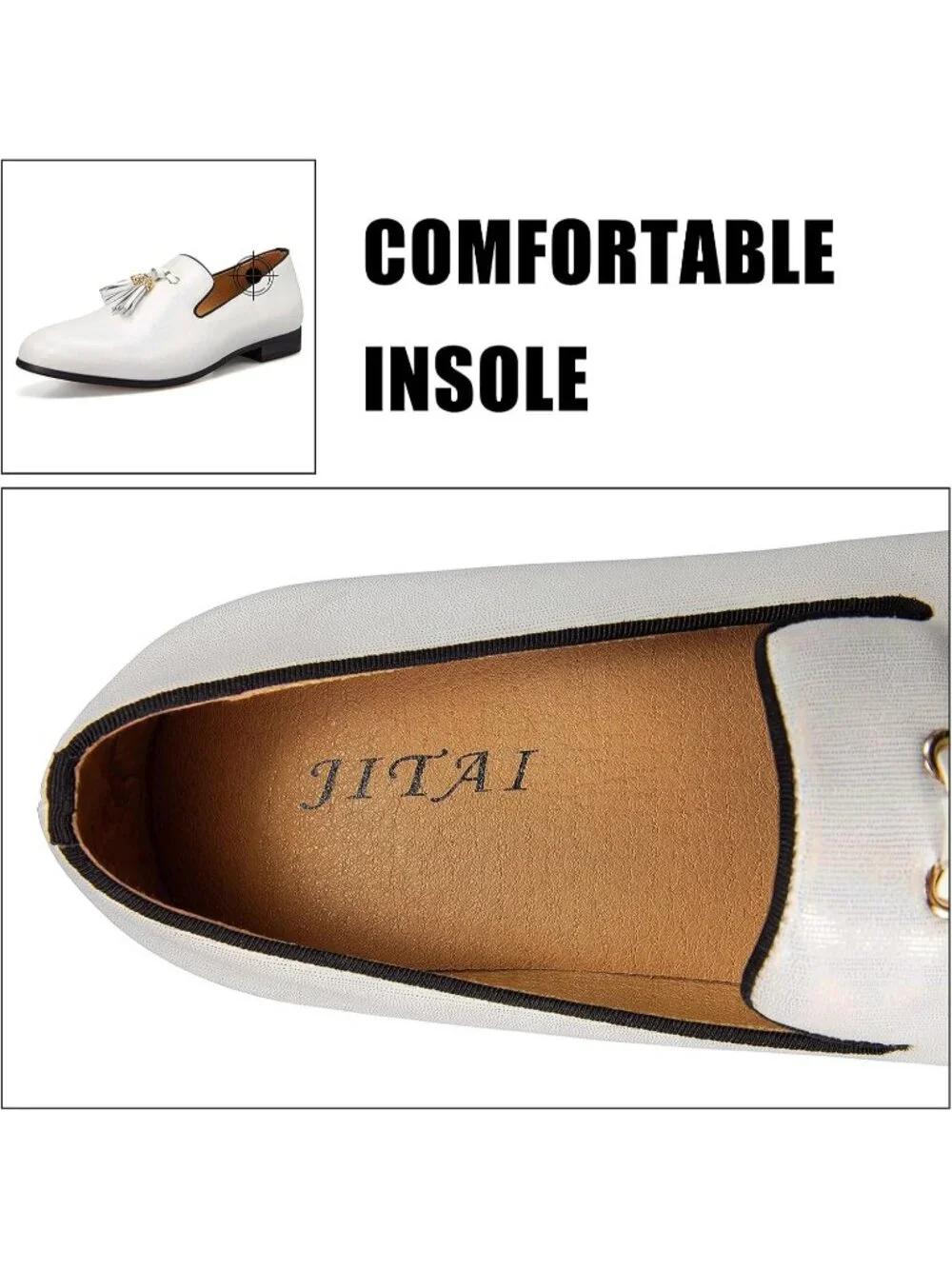 JITAI Men's White04 Rubber Loafers Tassels Spikes Comfortable Wedding Prom Shoes